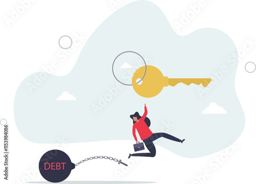 Debt free or freedom for pay off debts, loan or mortgage, solution to solve financial problem,flat characters.