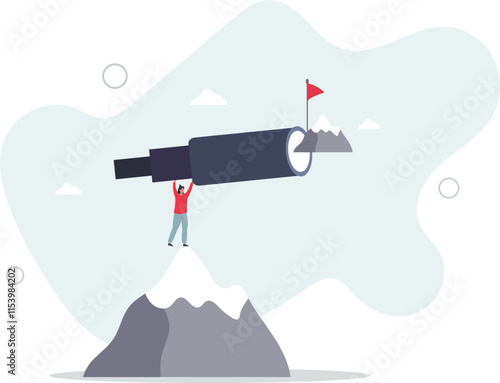 Ambition to aim high and achieve business goal, motivation to success, challenge and determination for victory concept.flat characters.