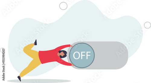 Switch off or turn off setting preference, analytics control panel or power shutdown electricity,flat characters.