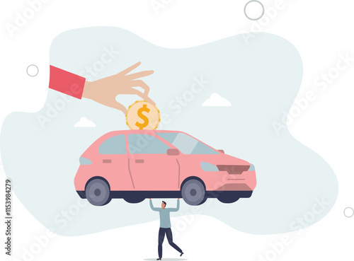 Car leasing or car loan, borrow money to buy new car, rental or auto maintenance cost,flat characters.