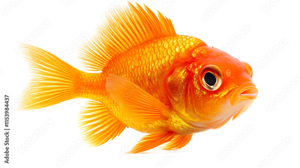 A close-up photograph of an orange goldfish with a shiny and plump body. A close-up photograph of an orange goldfish with a shiny and plump body.