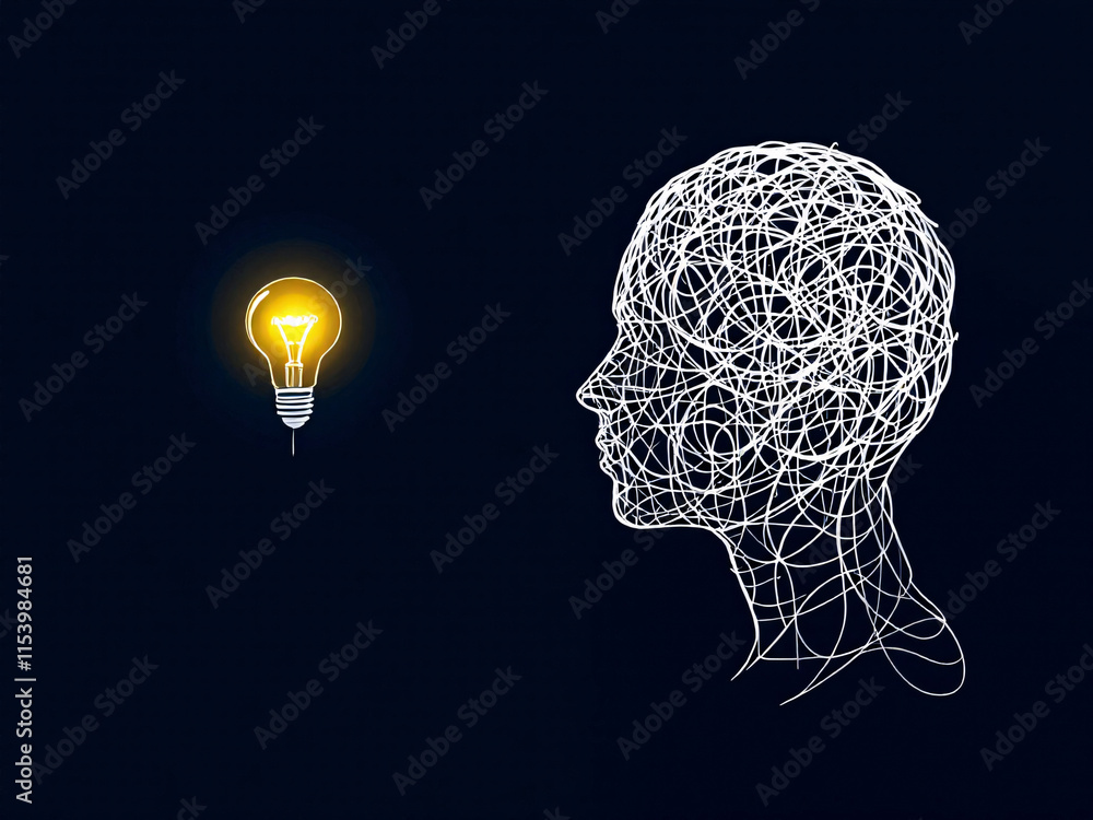 A glowing lightbulb next to a scribbled brain silhouette, symbolizing a bright idea or inspiration. A glowing lightbulb next to a scribbled brain silhouette, symbolizing a bright idea or inspiration.