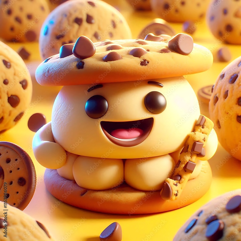 Naklejka premium chocolate chip cookies Sandwich ice cream of vanilla flavor Delicious homemade dessert photography