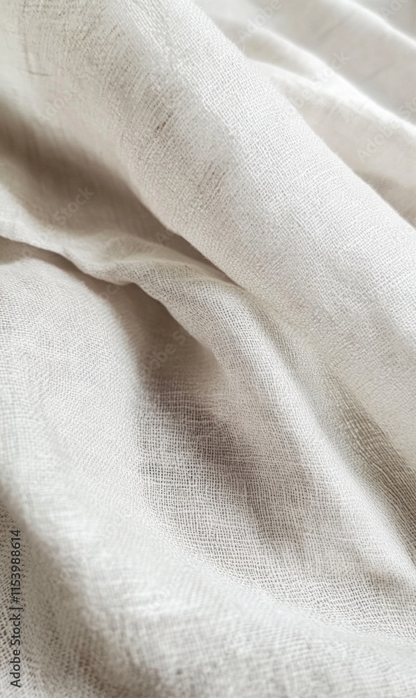 Fototapeta premium Crisp white linen fabric with natural folds, soft shadows, clean and minimalist texture background