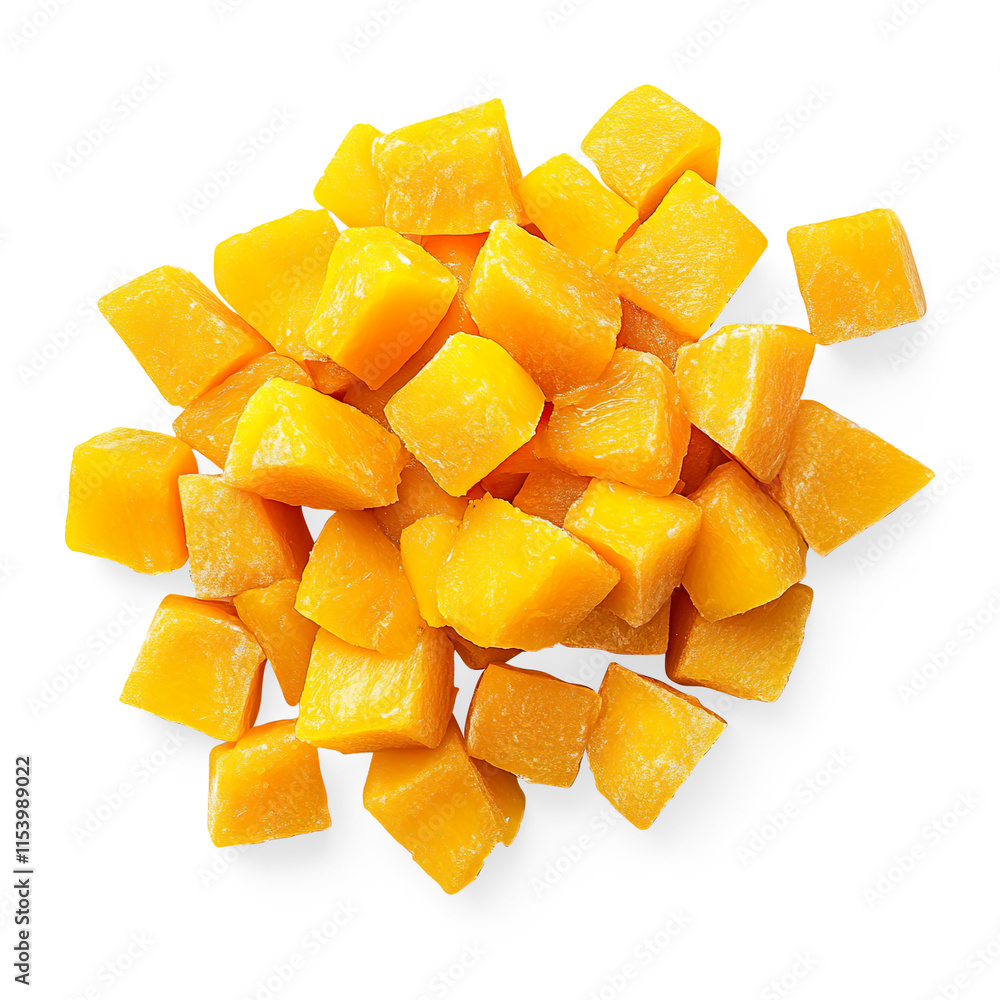 Frozen Mango Cubes on a Transparent Background Frozen Mango Cubes on a Transparent Background