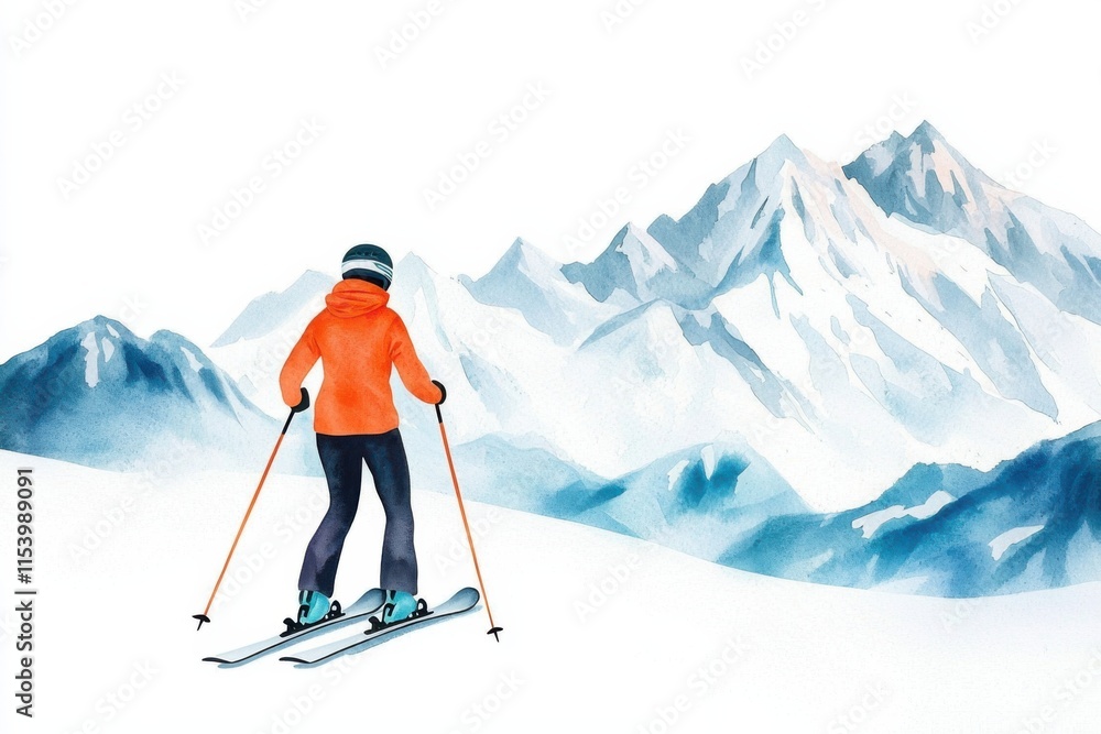 Winter sport, A skier in an orange jacket glides through snowy mountains, capturing the essence of winter sports and serene alpine landscapes. Winter sport, A skier in an orange jacket glides through snowy mountains, capturing the essence of winter sports and serene alpine landscapes.