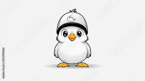 A cute bird in a cap invites kids to unleash their creativity through coloring photo