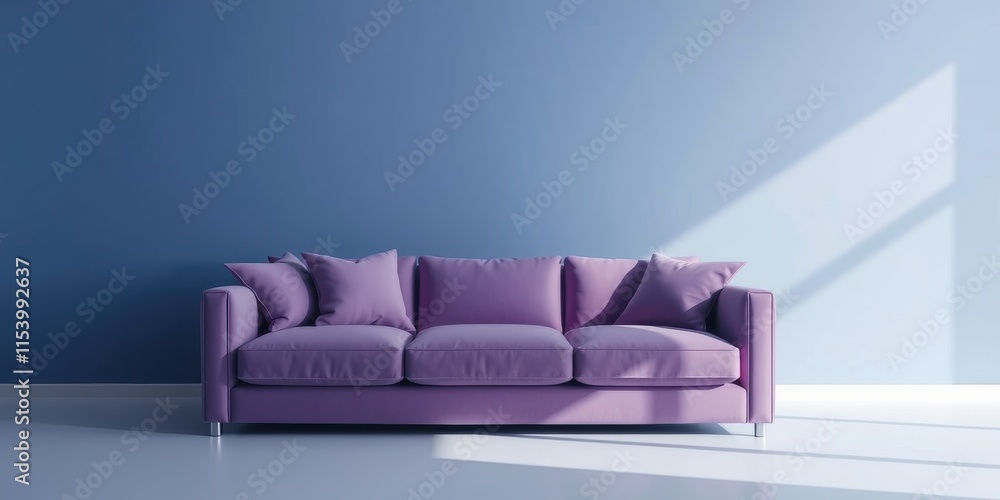 Lavender Sofa in a Sunlit Room with a Blue Wall Lavender Sofa in a Sunlit Room with a Blue Wall