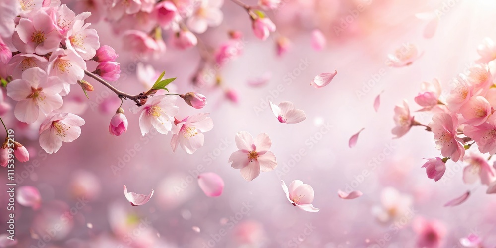 pink sakura petals falling softly on a serene background of pale pink and white hues amidst gentle morning light, cherry blossom fall, gentle movement pink sakura petals falling softly on a serene background of pale pink and white hues amidst gentle morning light, cherry blossom fall, gentle movement