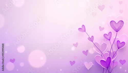 Purple background with glowing heart shapes and bokeh