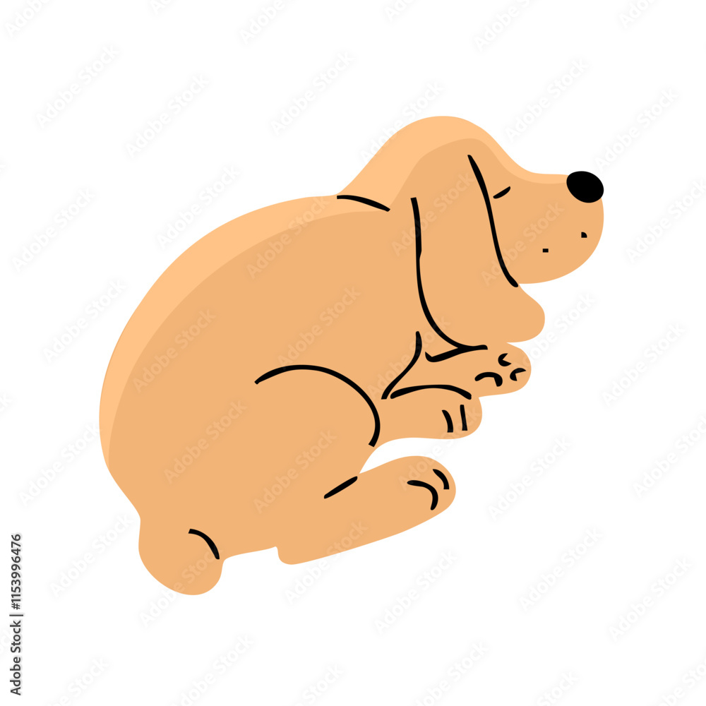Fototapeta premium Cute spaniel dog is sleeping. A pet is a friend. Little cheerful puppy. Animal character. Cartoon vector illustration isolated on white background