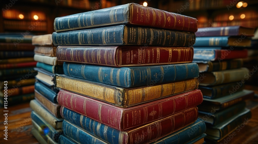 Stack of antique books in a library. Stack of antique books in a library.