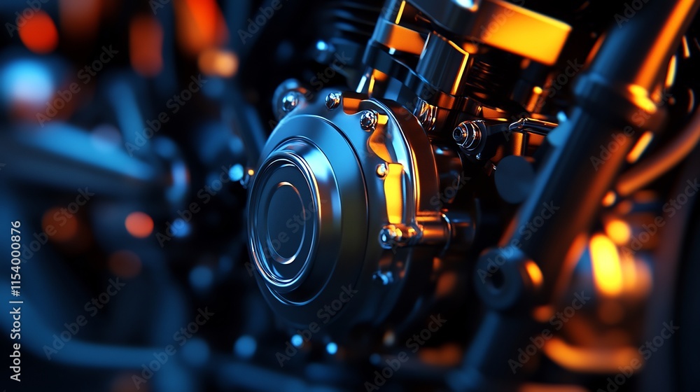 Fototapeta premium Close-up of a Sleek Motorcycle Engine's Complex Internal Components