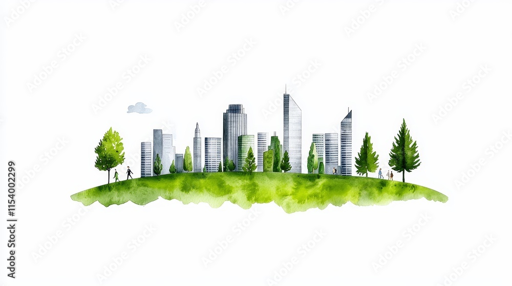 The idea of living sustainably in a green city is embodied by a street lined with trees. The idea of living sustainably in a green city is embodied by a street lined with trees.