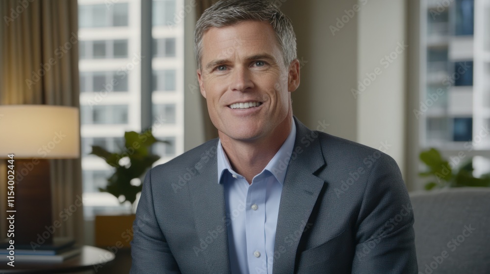 Smiling Man Gray Suit City Background Professional Portrait Smiling Man Gray Suit City Background Professional Portrait