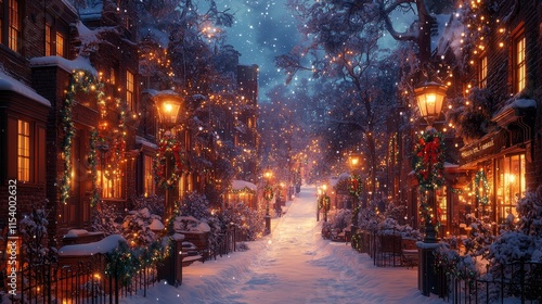 Wallpaper Mural Enchanting winter street adorned with holiday lights Torontodigital.ca