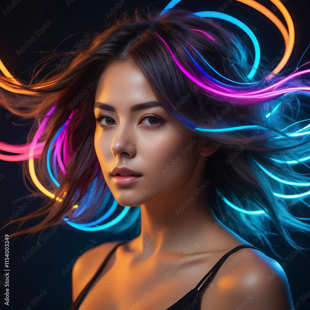Neon style portrait of a woman Neon style portrait of a woman