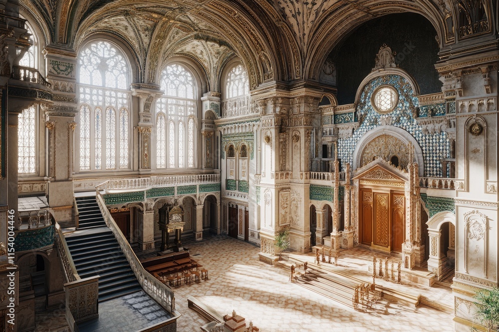 Fototapeta premium A grand, ornate interior of a historic building with intricate architecture and natural light.