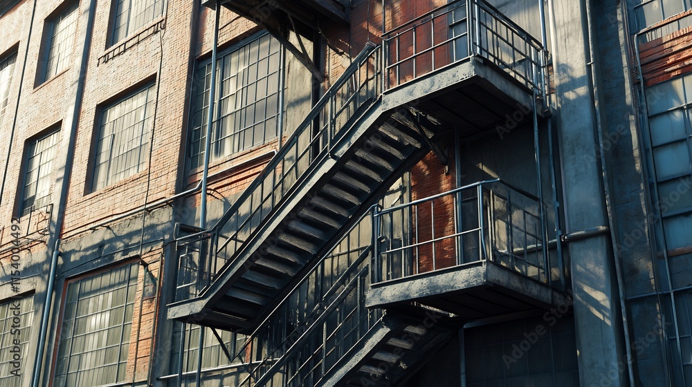 Urban Exterior with Fire Escape and Brick Walls Urban Exterior with Fire Escape and Brick Walls