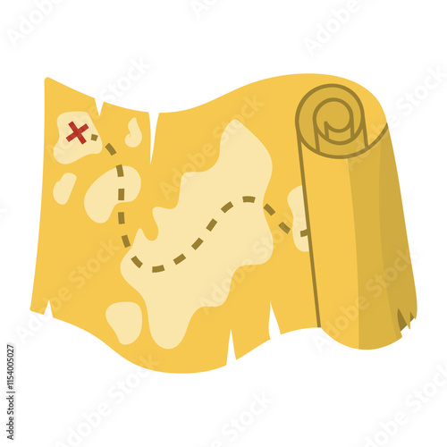 Картината върху платно Cartoon old pirate treasure map with islands and cross in flat style isolated on white background