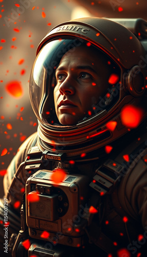 Astronaut in fiery environment, space astronomy theme wallpapers