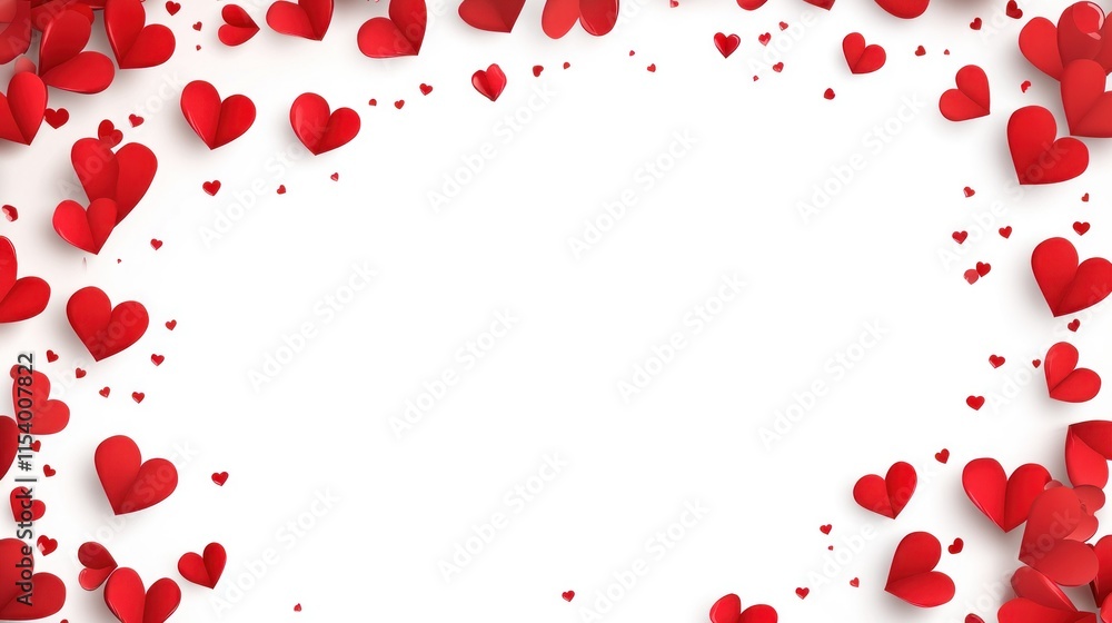Red paper hearts frame on white background. Red paper hearts frame on white background.