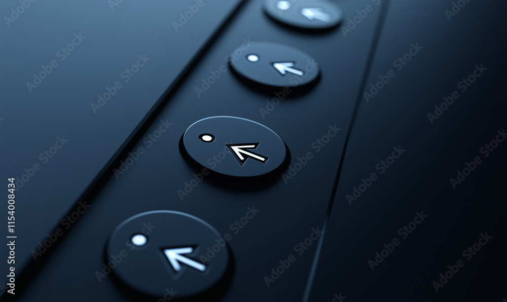 Elevator buttons with downward arrows on a sleek black panel, emphasizing modern design and functionality.