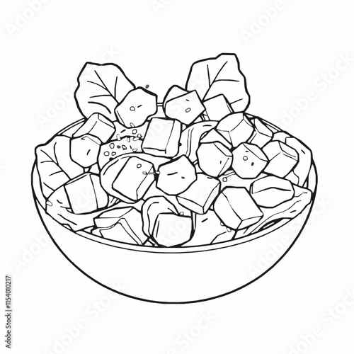 caesar salad outline vector illustration with croutons and cheese