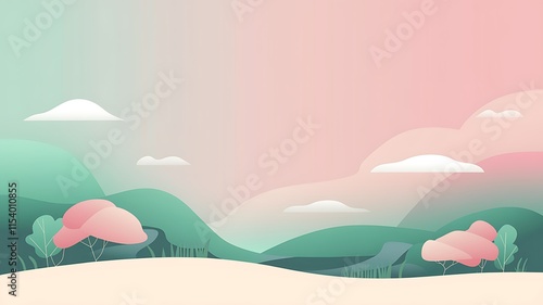 Serene Pastel Landscape with Gentle Hills and Trees