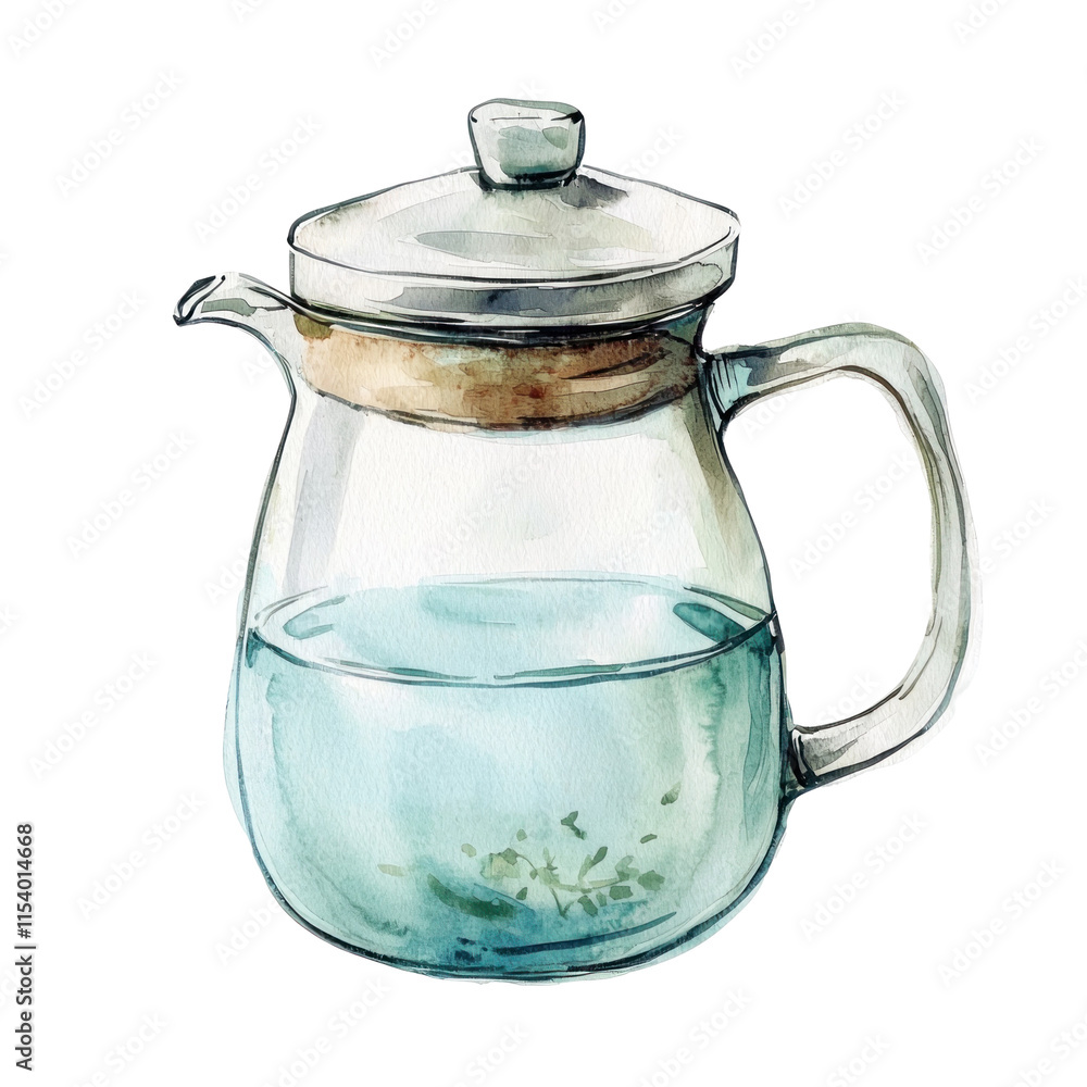 Fototapeta premium Delicate Pastel Illustration of a Tea Infuser with Fresh Herbs and Water for a Calm and Inviting Beverage Experience