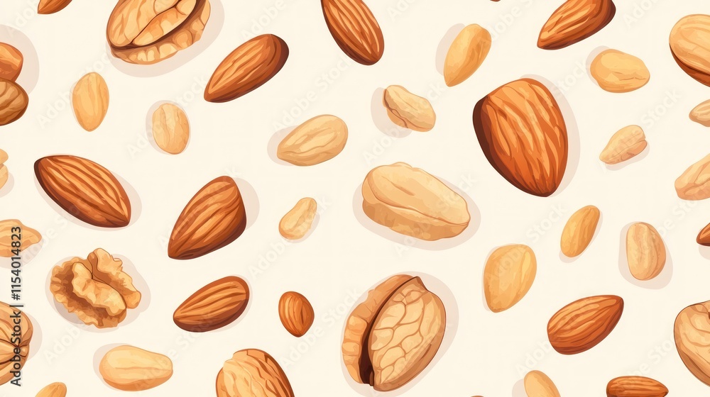 Seamless pattern of various nuts almonds, walnuts, pecans. Seamless pattern of various nuts almonds, walnuts, pecans.