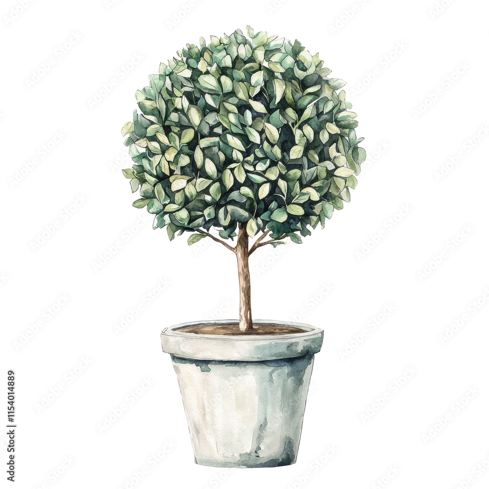 Obraz premium Retro Pastel Illustration of Elegant Topiary Plant in Decorative Pot for Home and Garden Aesthetics