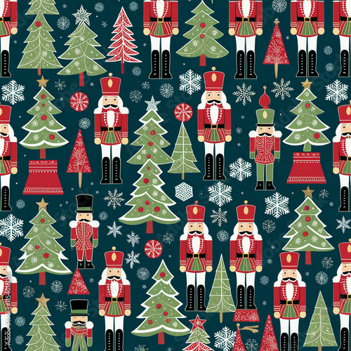 christmas pattern with nutcracker soldier