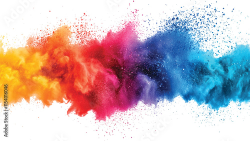 Multicolor powder explosion on White background. Colorful dust explode. Paint Holi. colorful vibrant rainbow Holi paint color powder explosion with bright colors isolated white background. photo