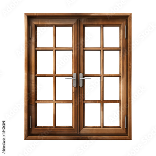 wooden window isolated on transparent background, Clipping Path