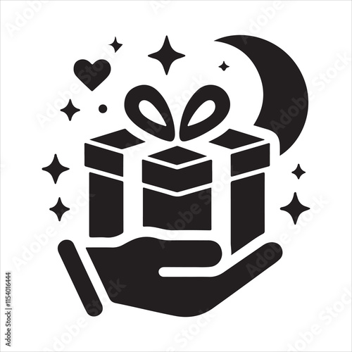 Gift box silhouette vector. Gift box icon. Birthday gift box silhouette illustration