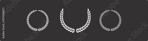 laurels branches. Set of wreaths and branches with leaves. Vintage laurel wreaths collection.
