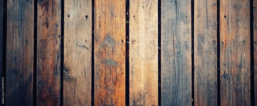 Naklejka premium Weathered vertical wooden planks background texture.