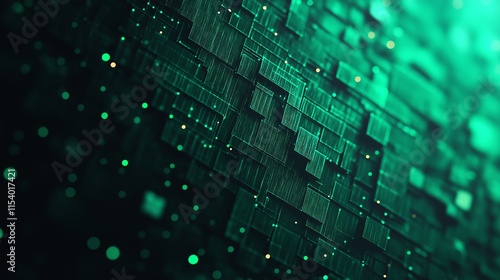 Wallpaper Mural An abstract representation of digital technology, featuring intricate patterns and vibrant green hues, symbolizing data processing and modern innovation in a futuristic setting. Torontodigital.ca