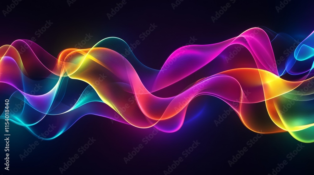 Abstract neon colorful banner. Shiny ribbons falling on background. Design template for party, celebration and birthday. Abstract neon colorful banner. Shiny ribbons falling on background. Design template for party, celebration and birthday.