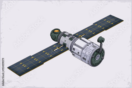 Hand drawn space artificial satellite for scientific research, broadcasting, GPS weather forecasting