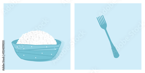 Rice bowl with fork icon sign isolated on white background vector.