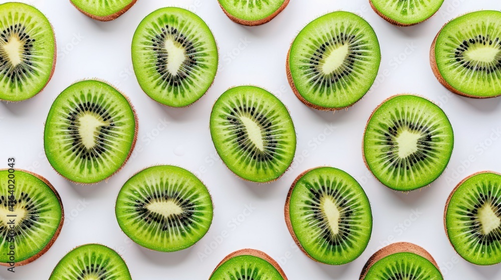 Flat lay of sliced kiwi fruit on white background. Flat lay of sliced kiwi fruit on white background.
