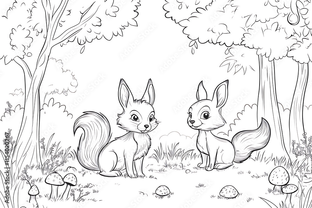 Two foxes in a fairytale forest