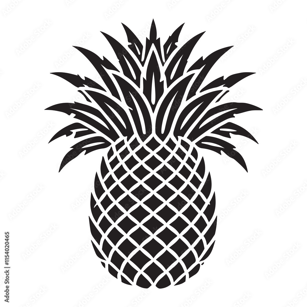 Obraz premium Pineapple Silhouette Vector Illustration, Solid White Background.