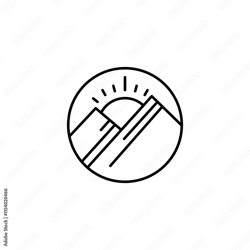 Sun And Mountain Line Art Logo Icon Design Sun And Mountain Line Art Logo Icon Design