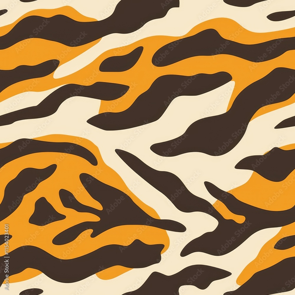 A stylized tiger stripe pattern in orange, brown, and cream colors. A stylized tiger stripe pattern in orange, brown, and cream colors.