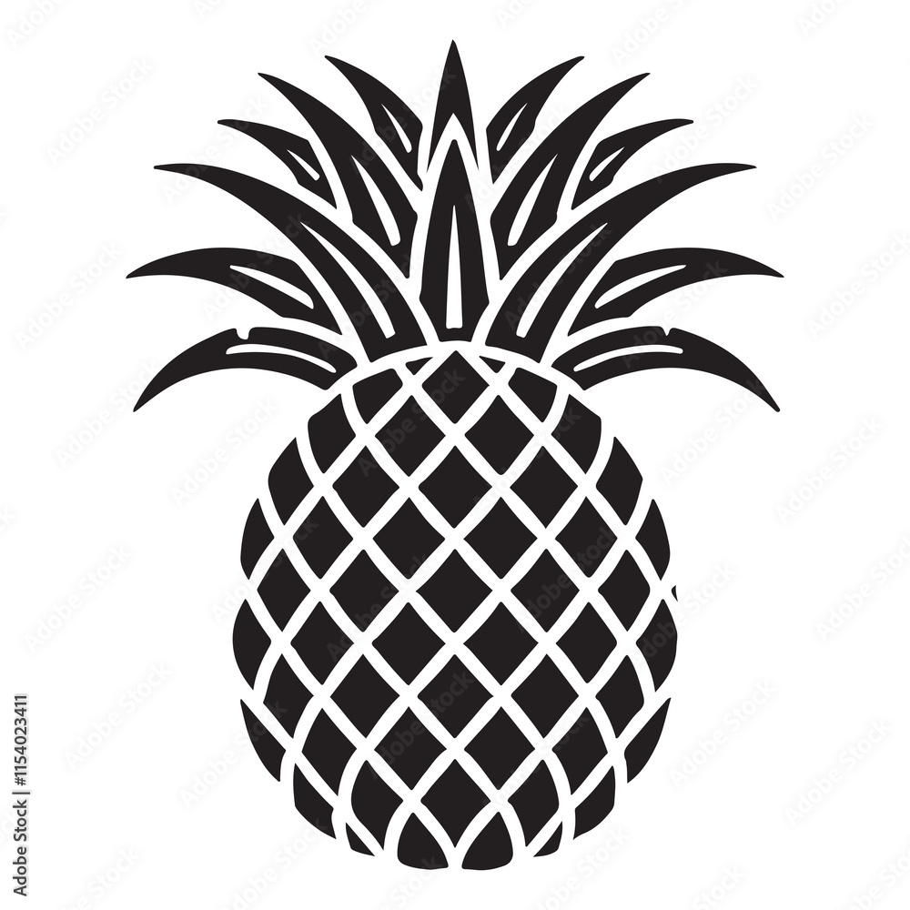 Obraz premium Pineapple Silhouette Vector Illustration, Solid White Background.