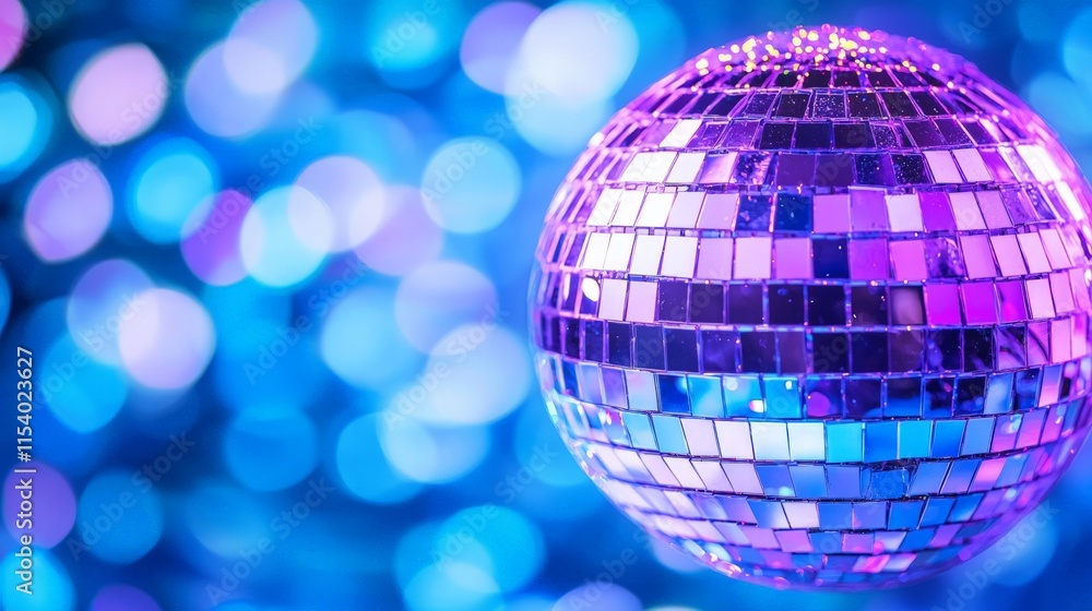 Obraz premium Shimmering disco ball on vibrant blue background perfect for party and event themes