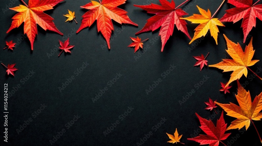Autumnal Leaves Frame on Dark Background A Composition of Red and Orange Fall Foliage Arranged Artistically for Seasonal Design Autumnal Leaves Frame on Dark Background A Composition of Red and Orange Fall Foliage Arranged Artistically for Seasonal Design